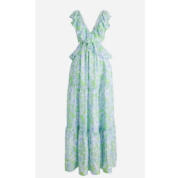 J Crew Collection Ruffle Cutout Maxi Dress Lime Floral Sz 4 NEW Wedding Floral - Picture 11 of 12